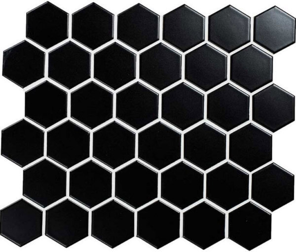 mozaïek aquacolor vintage black matt big hexagon 51x59x6 mm