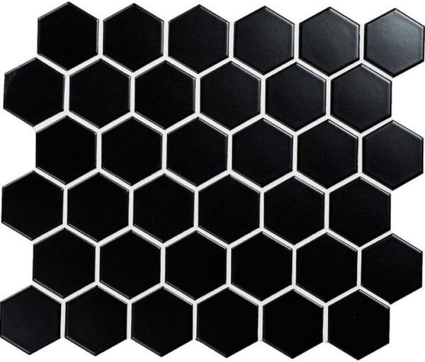 mosaïque aquacolor vintage black matt big hexagon 51x59x6 mm