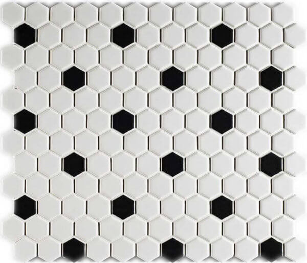 mozaïek aquacolor vintage white matt hexagon with insert 23x26x6 mm
