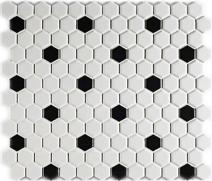 mosaïque aquacolor vintage white matt hexagon with insert 23x26x6 mm